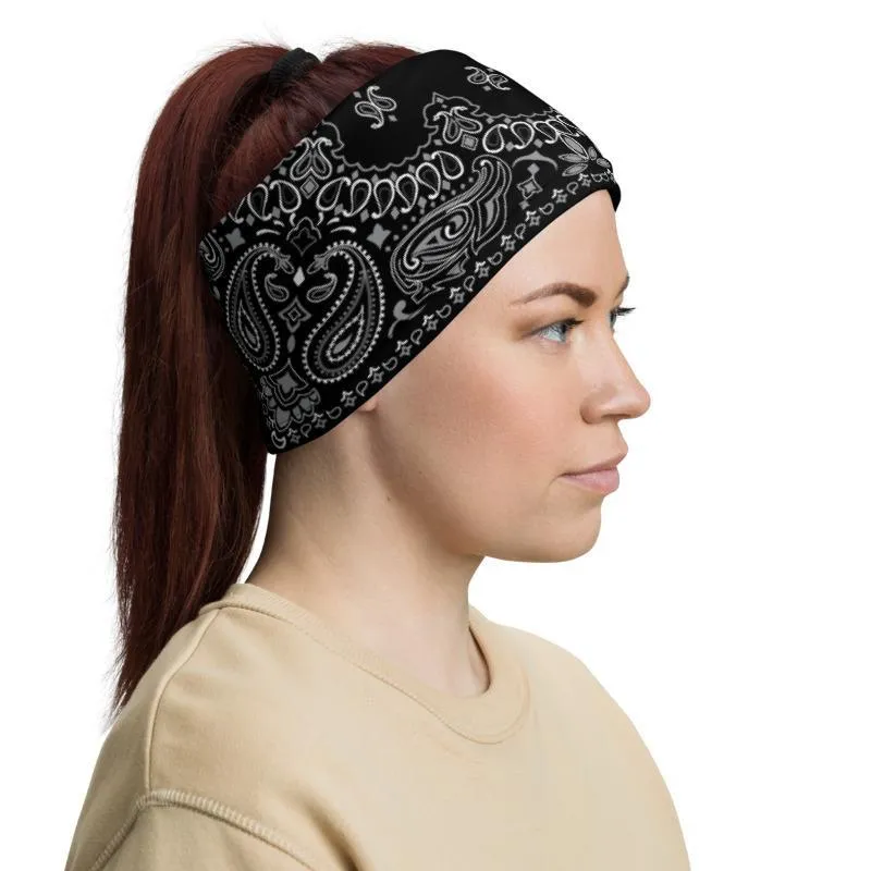 Classic Retro paisley biker face cover,  Washable Reusable Mask,  black white print neck gaiter unisex men women scarf - us fast shipping