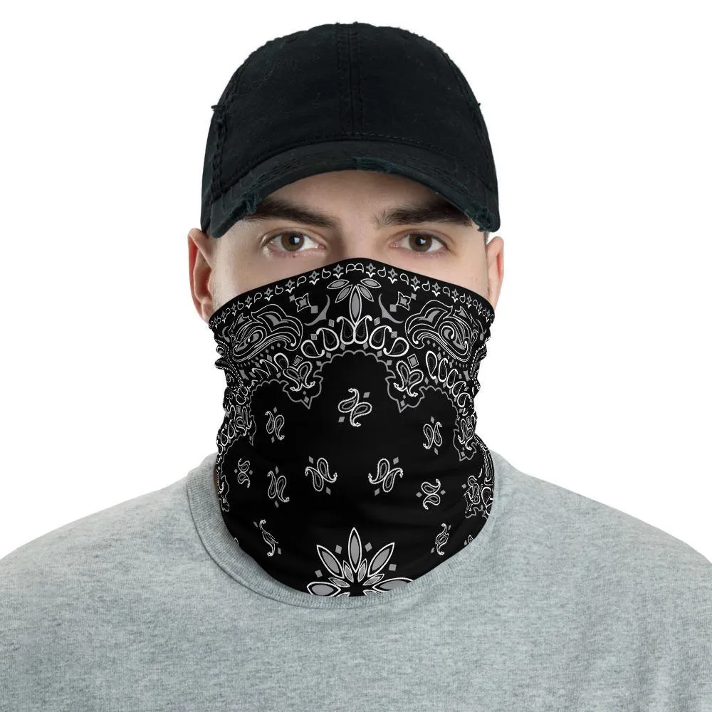 Classic Retro paisley biker face cover,  Washable Reusable Mask,  black white print neck gaiter unisex men women scarf - us fast shipping