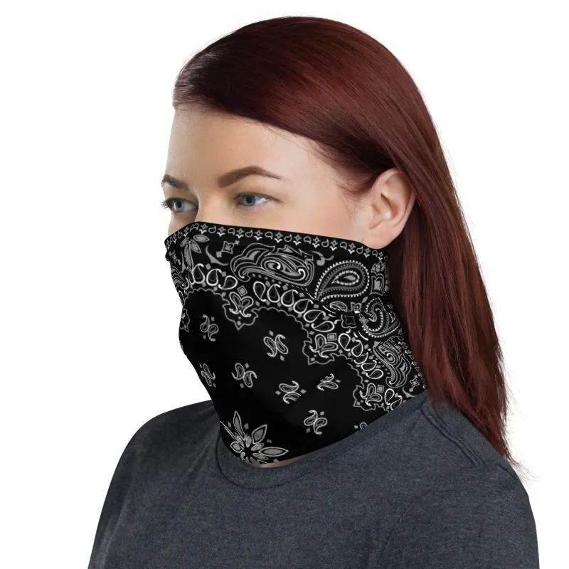 Classic Retro paisley biker face cover,  Washable Reusable Mask,  black white print neck gaiter unisex men women scarf - us fast shipping