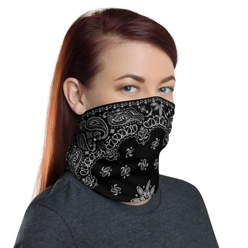 Classic Retro paisley biker face cover,  Washable Reusable Mask,  black white print neck gaiter unisex men women scarf - us fast shipping