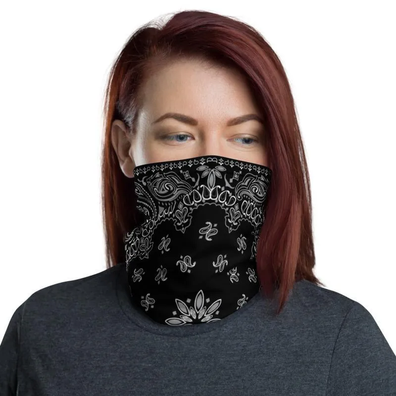 Classic Retro paisley biker face cover,  Washable Reusable Mask,  black white print neck gaiter unisex men women scarf - us fast shipping