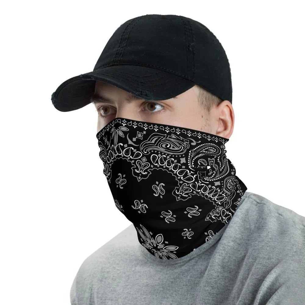 Classic Retro paisley biker face cover,  Washable Reusable Mask,  black white print neck gaiter unisex men women scarf - us fast shipping