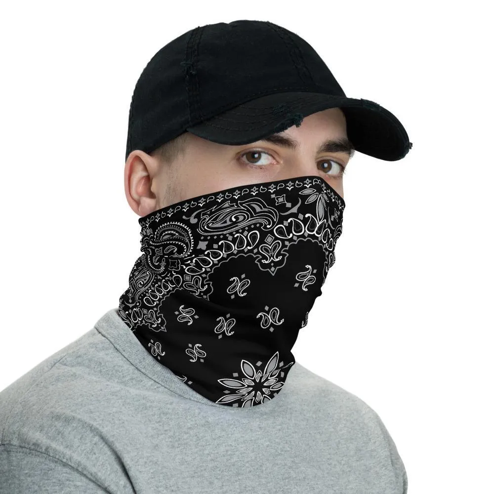 Classic Retro paisley biker face cover,  Washable Reusable Mask,  black white print neck gaiter unisex men women scarf - us fast shipping