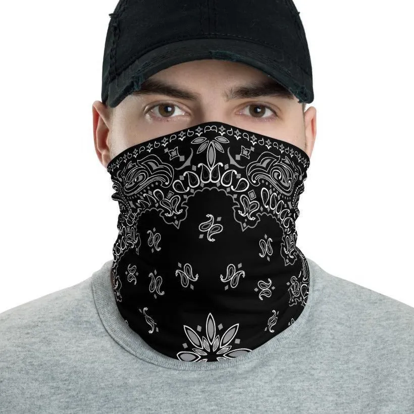 Classic Retro paisley biker face cover,  Washable Reusable Mask,  black white print neck gaiter unisex men women scarf - us fast shipping