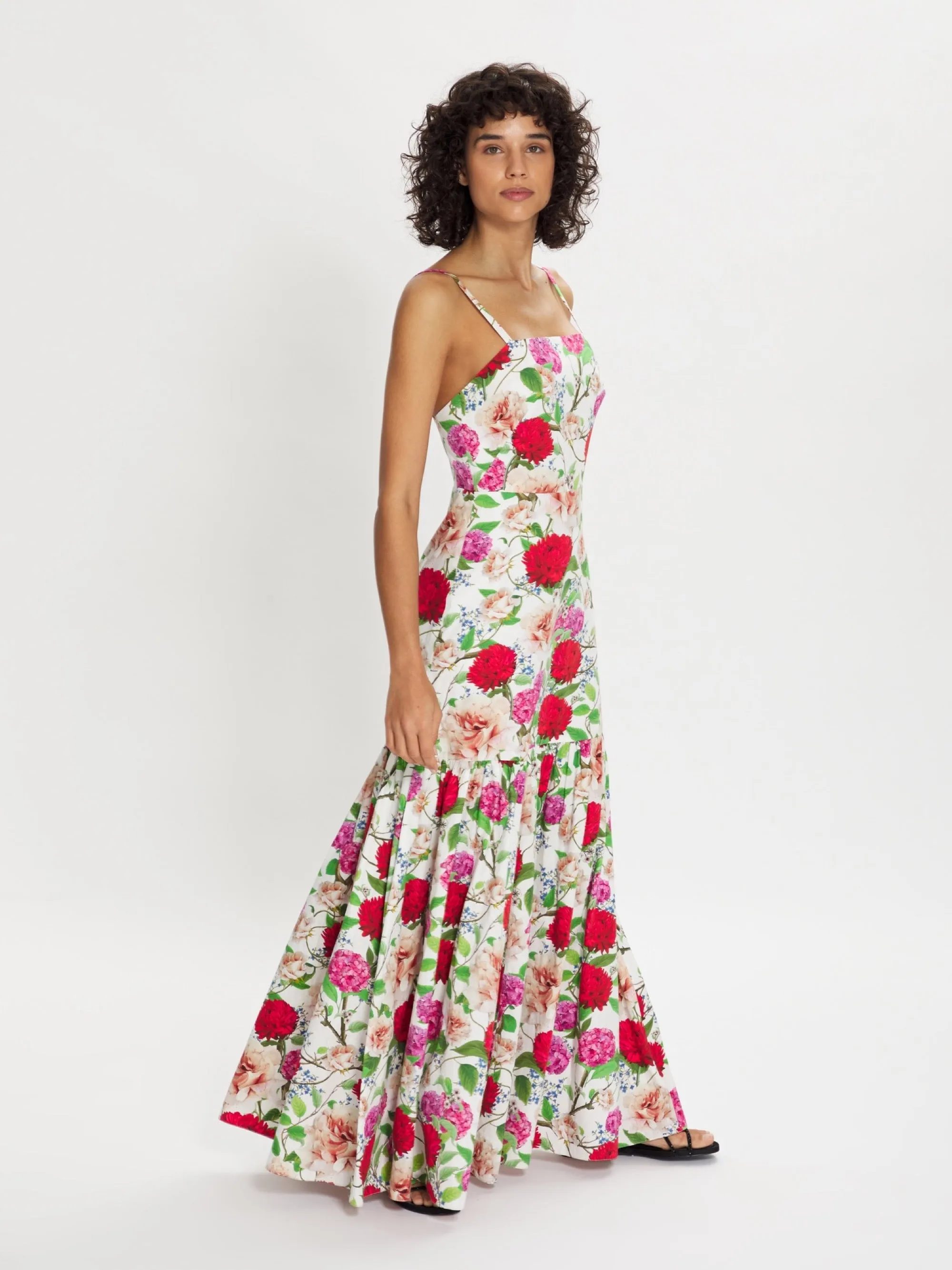 Cordiela Cotton Floral Maxi Dress –  White/Red