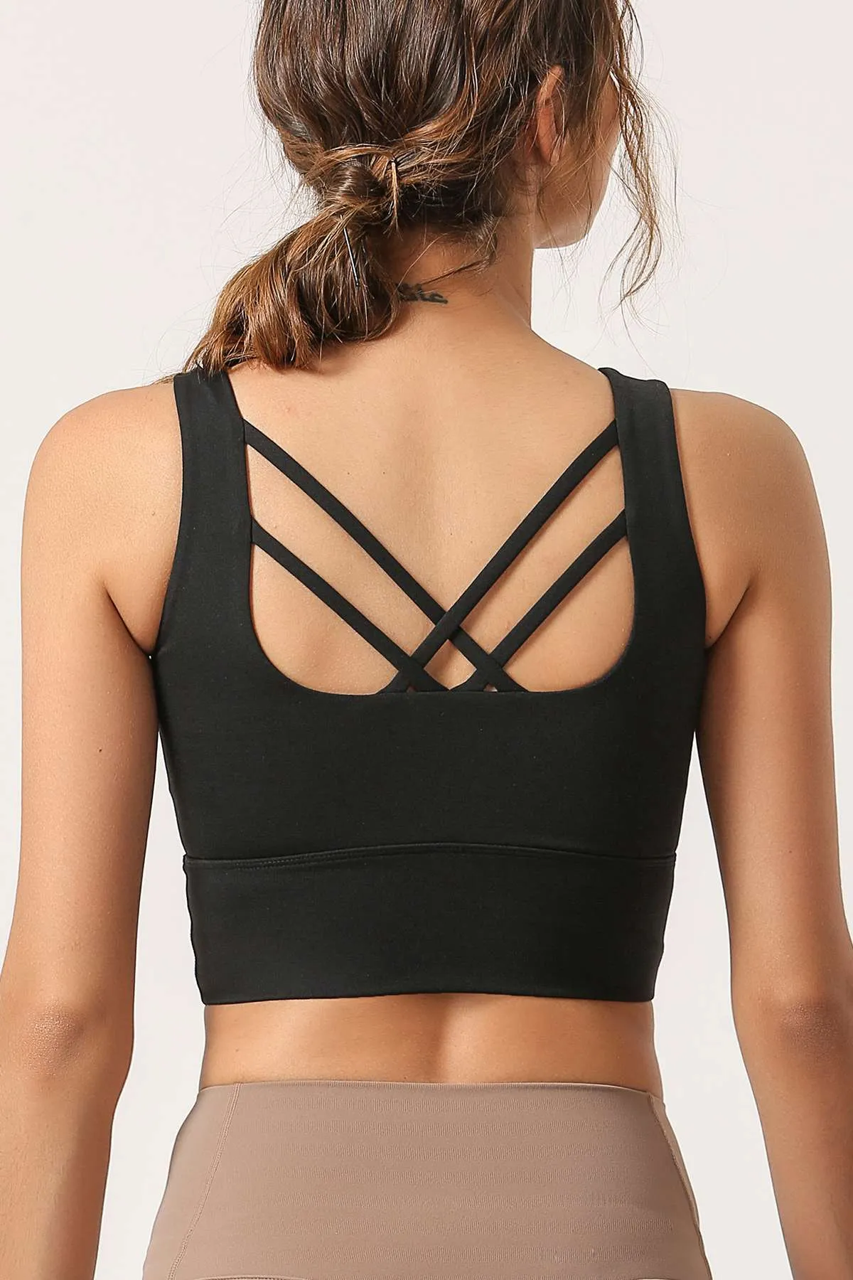 Criss Cross Straps Tank Tops Built-in Bra