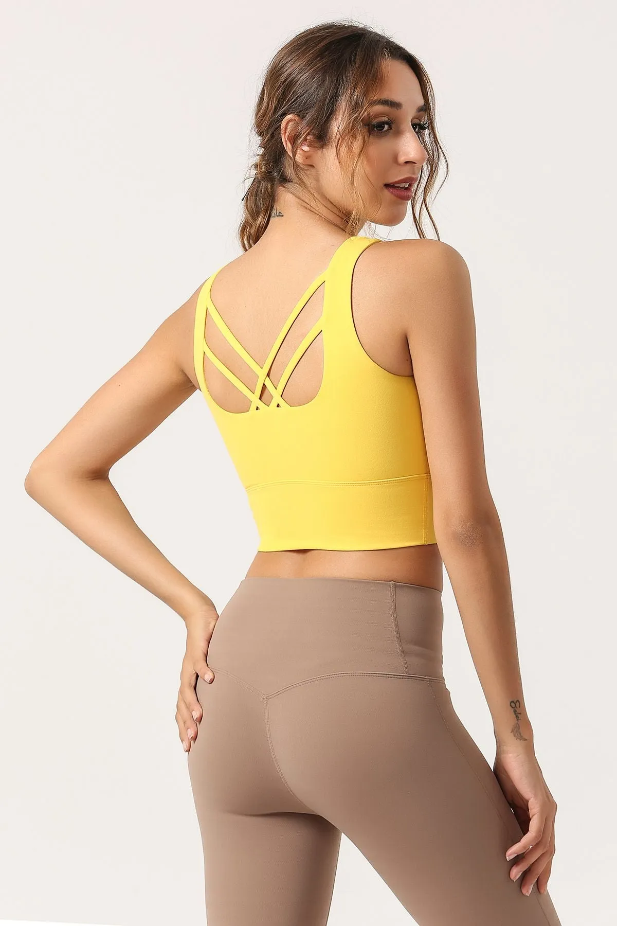 Criss Cross Straps Tank Tops Built-in Bra