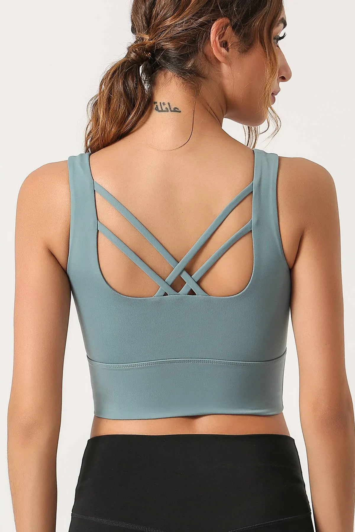 Criss Cross Straps Tank Tops Built-in Bra