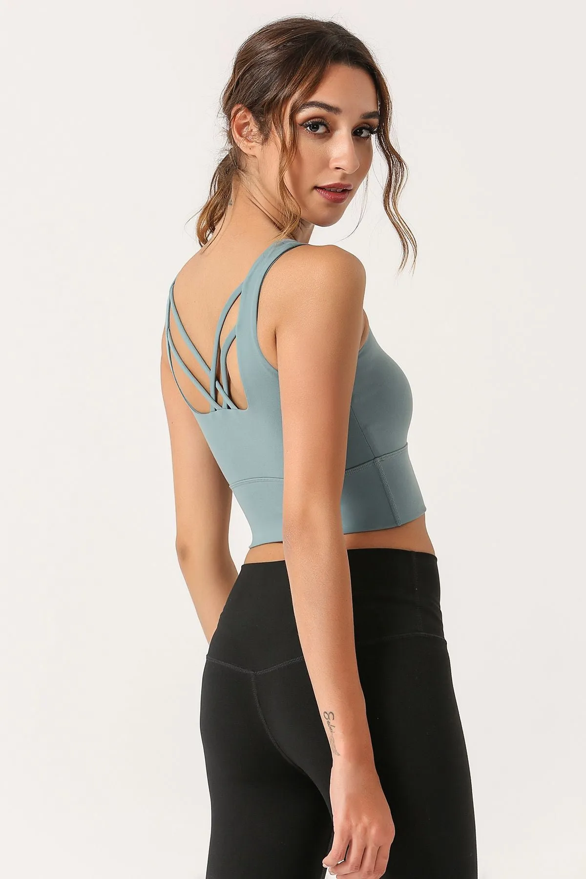 Criss Cross Straps Tank Tops Built-in Bra