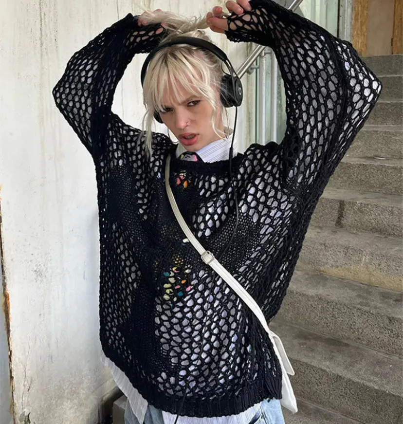 Cross Blessed Crochet Type Sweater || WEIRDPLANET ||