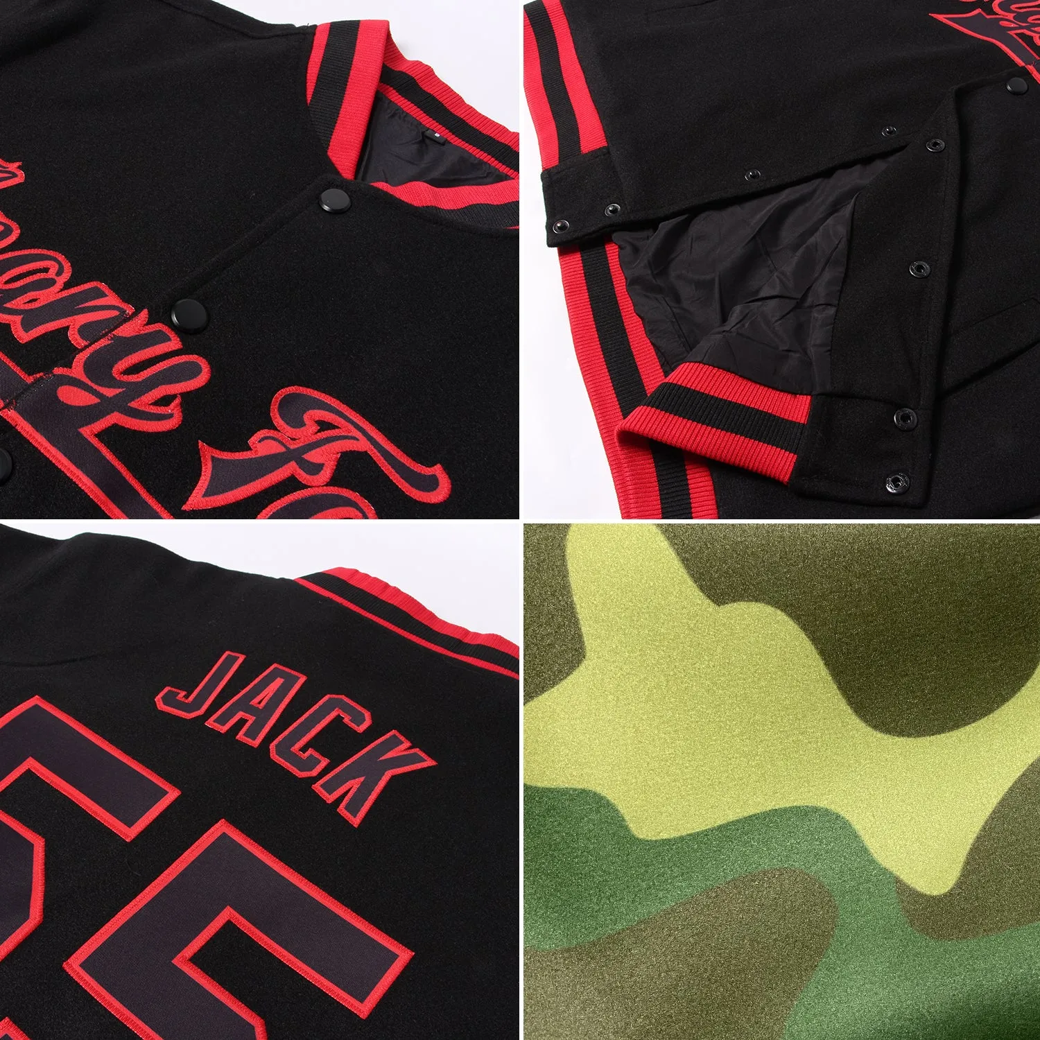 Custom Camo Pink Black-Light Blue Bomber Full-Snap Varsity Letterman Salute To Service Jacket