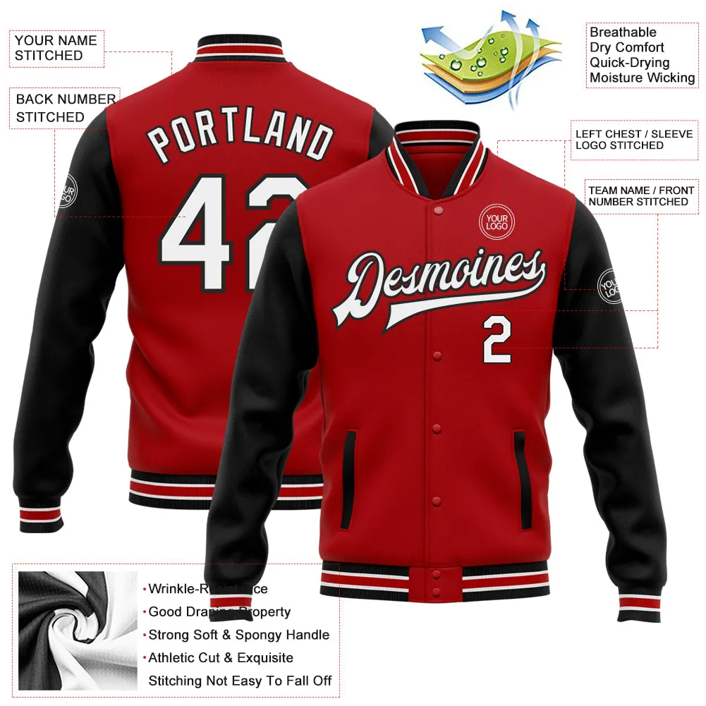 Custom Red White-Black Bomber Full-Snap Varsity Letterman Two Tone Jacket