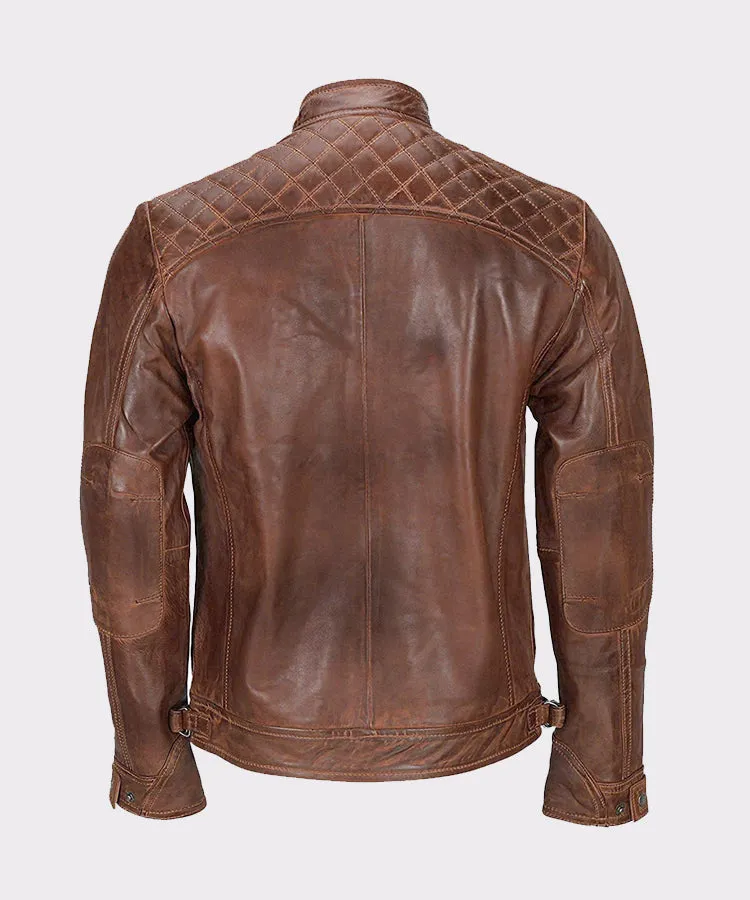 Distressed Brown Genuine Lambskin Leather Jacket