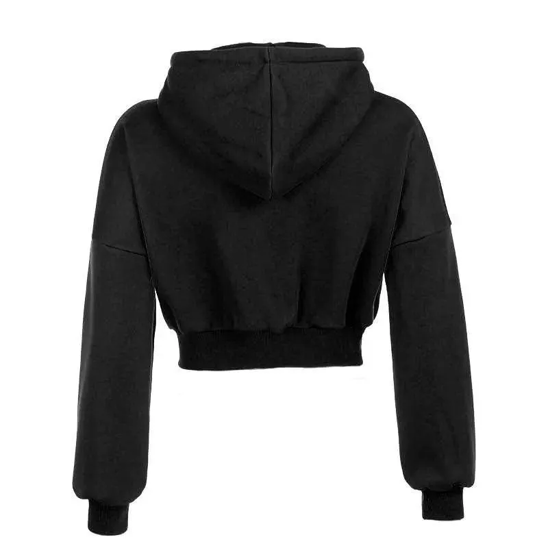 Drawstring Active Full Zip Up Hoodie - Black