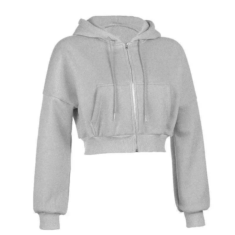 Drawstring Active Full Zip Up Hoodie - Gray