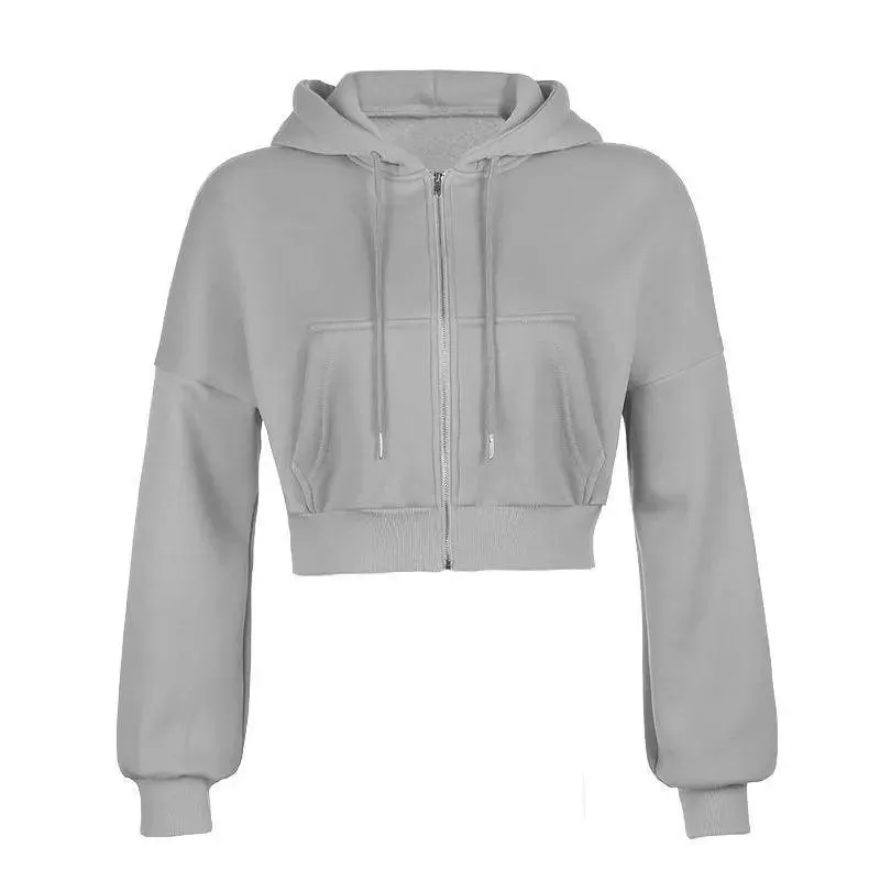 Drawstring Active Full Zip Up Hoodie - Gray