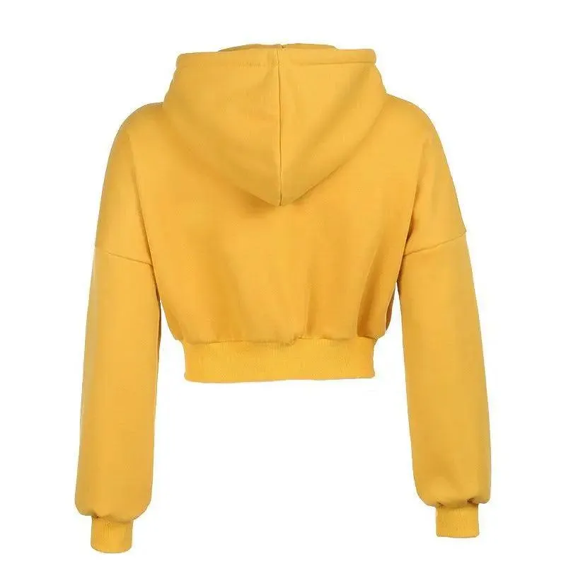 Drawstring Active Full Zip Up Hoodie - Yellow