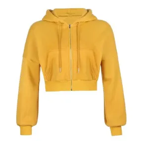 Drawstring Active Full Zip Up Hoodie - Yellow