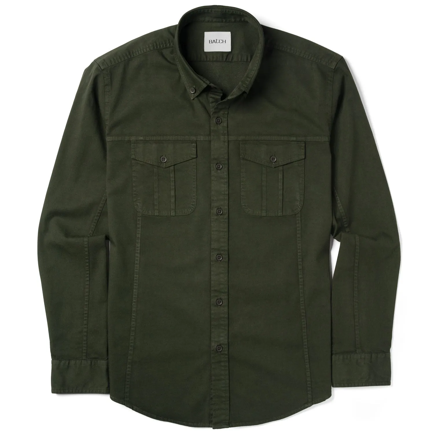 Editor Shirt – Olive Green Stretch Cotton Twill