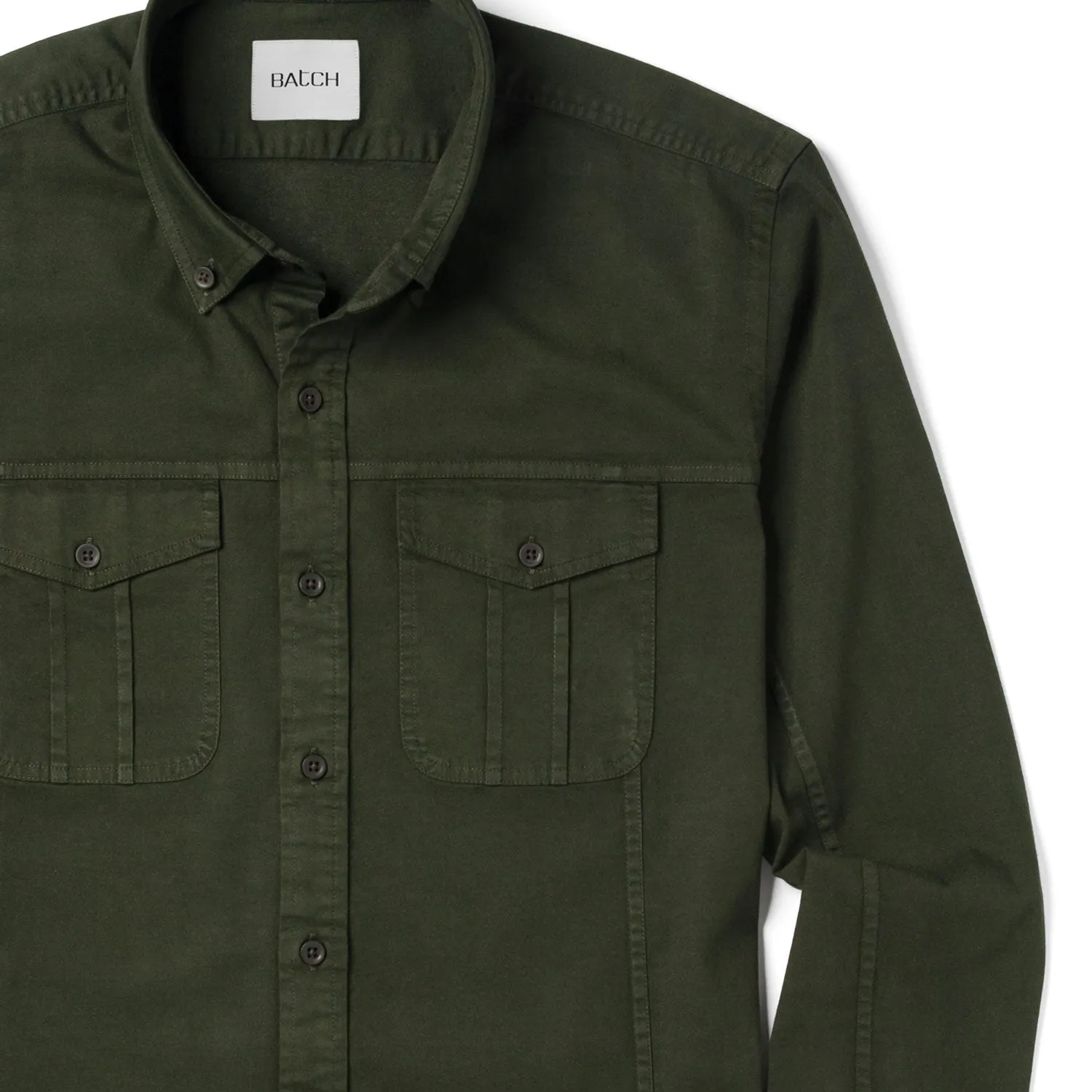 Editor Shirt – Olive Green Stretch Cotton Twill