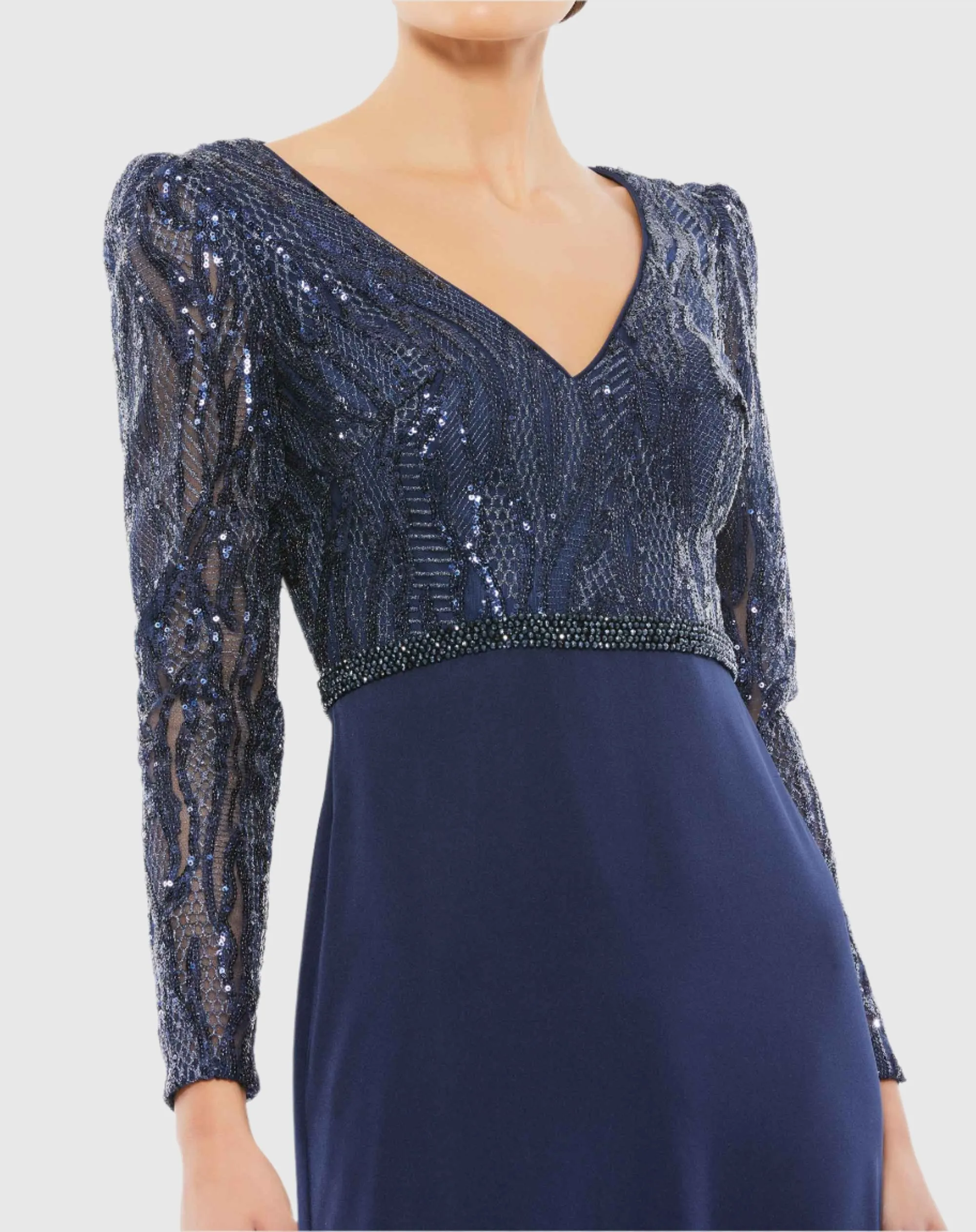 Embellished Long Sleeve Bodice Column Dress