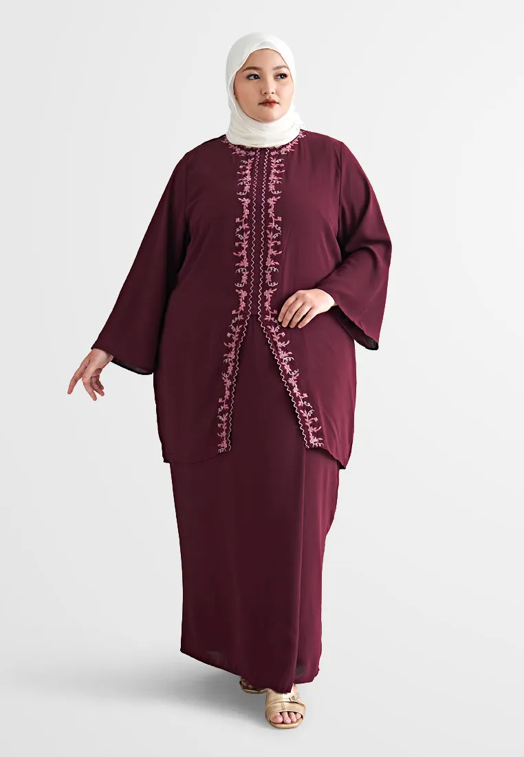 Embun Rico Rinaldi Elegant Embroidery Kebaya Set - Burgundy