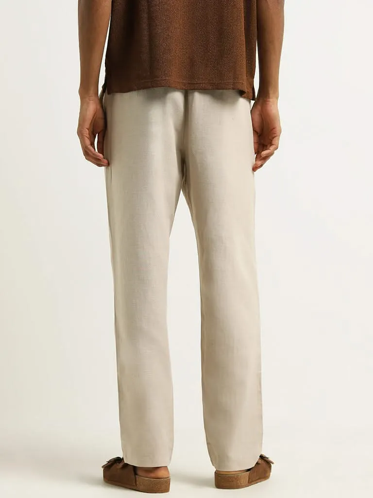 ETA Beige Mid Rise Cotton Blend Relaxed Fit Trousers