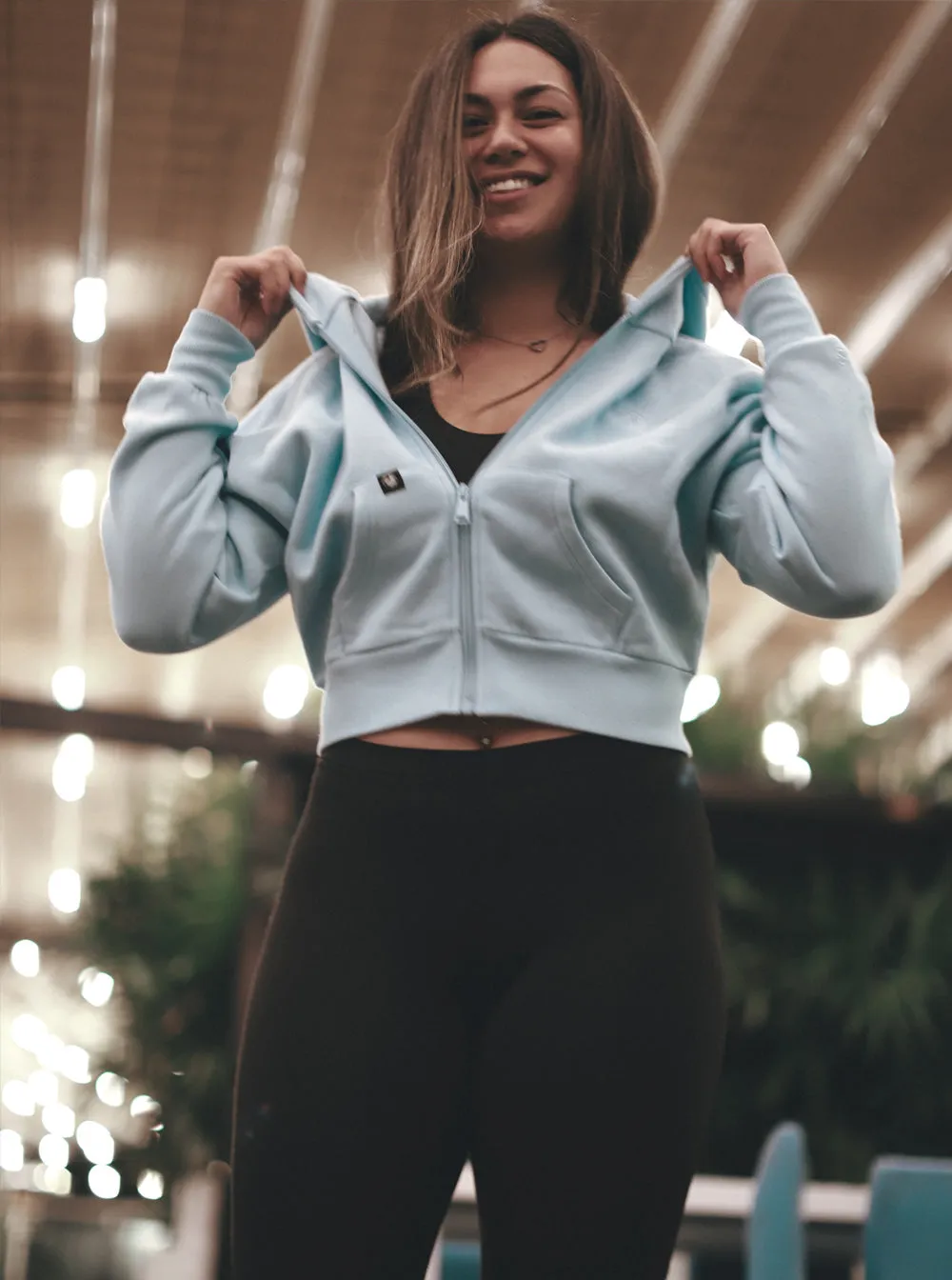 Everyday Eel Women's Pastel Blue Cropped Hoodie