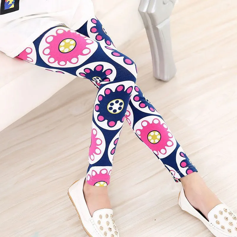 Floral Print Elastic Soft Stretchy Girls Leggings