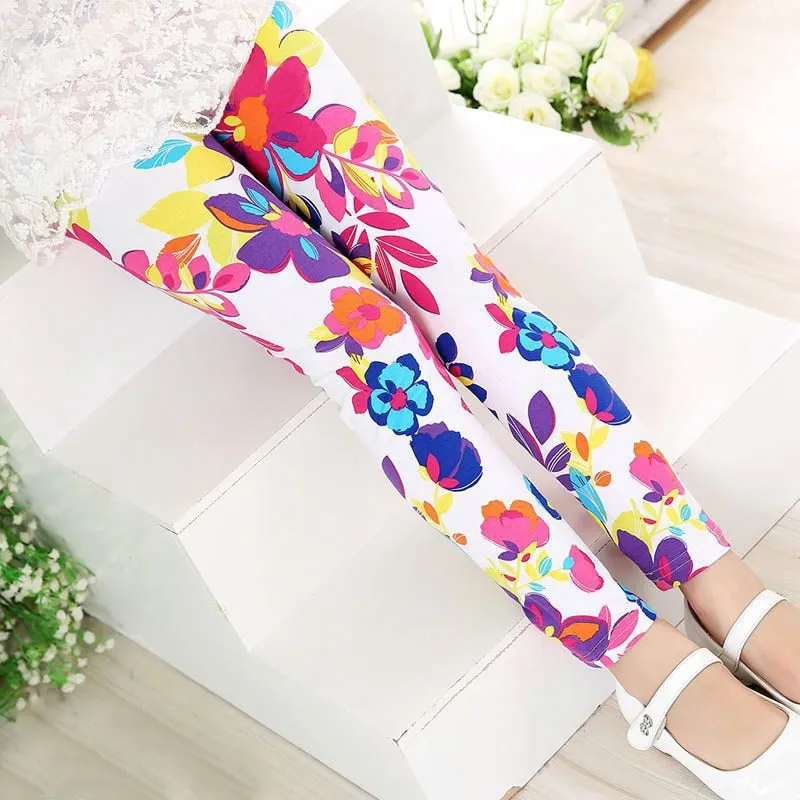 Floral Print Elastic Soft Stretchy Girls Leggings