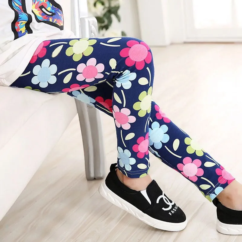 Floral Print Elastic Soft Stretchy Girls Leggings