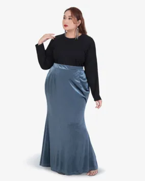 Frosty Festive Velvet Mermaid Skirt - Blue