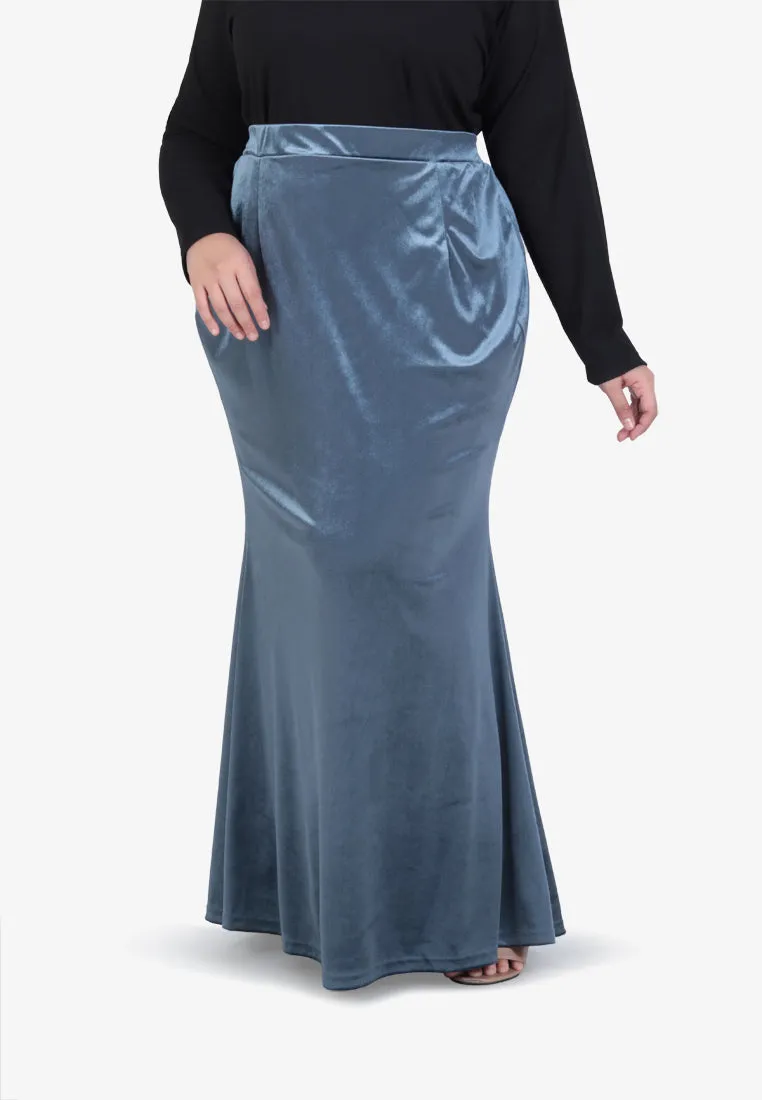 Frosty Festive Velvet Mermaid Skirt - Blue