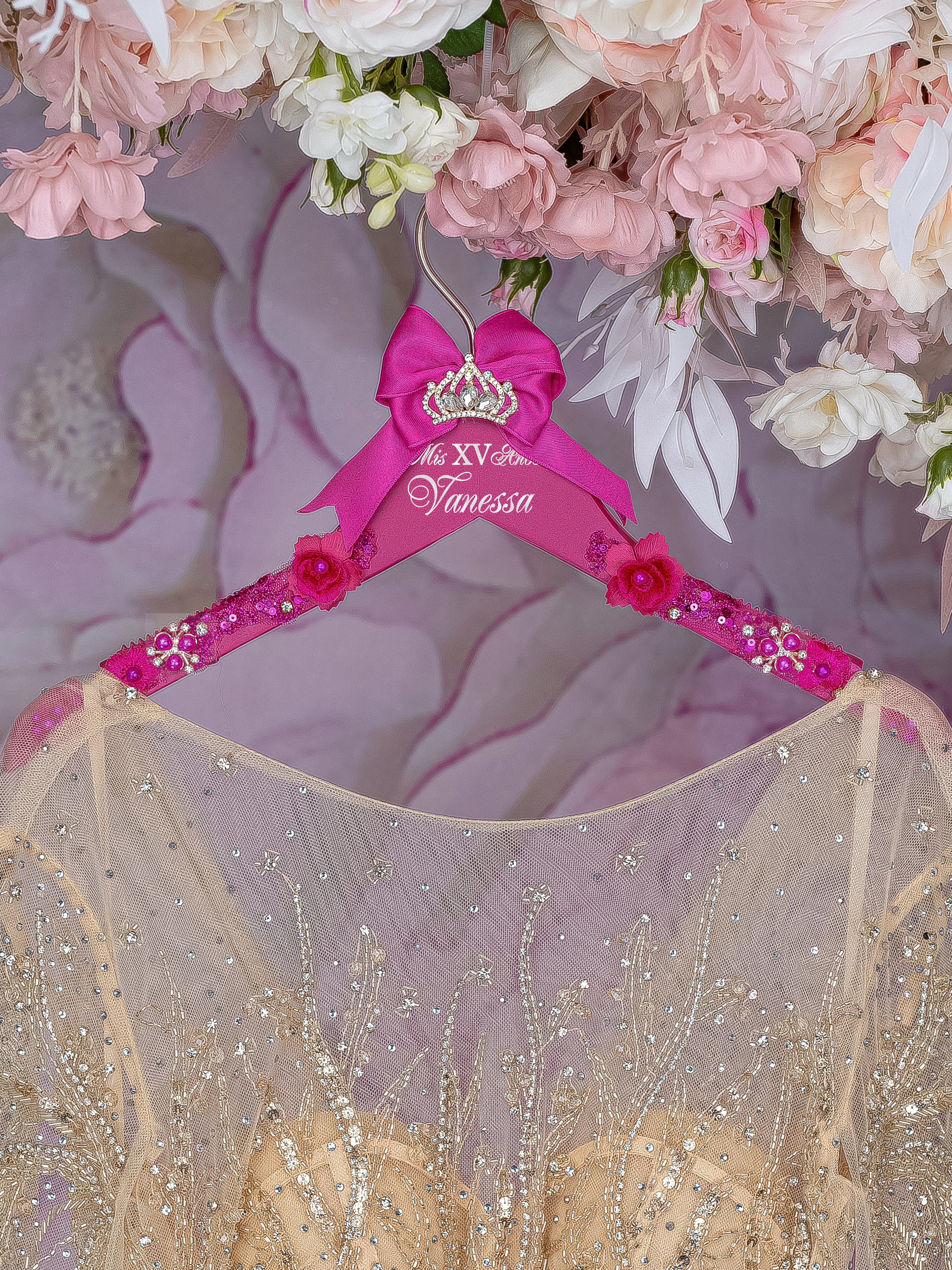 Fucsia quinceanera dress hanger