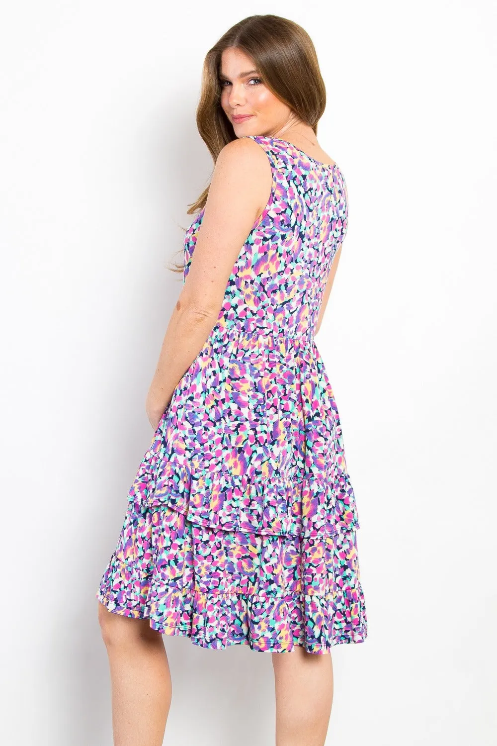 Full Size Print Wrinkle Free Ruffled Dress