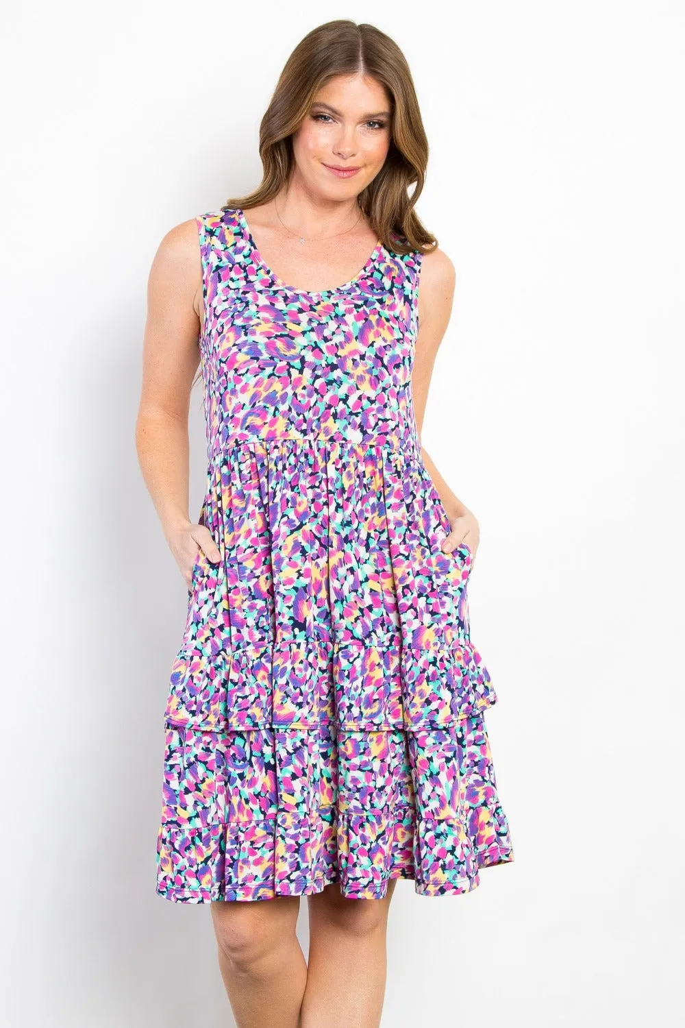 Full Size Print Wrinkle Free Ruffled Dress