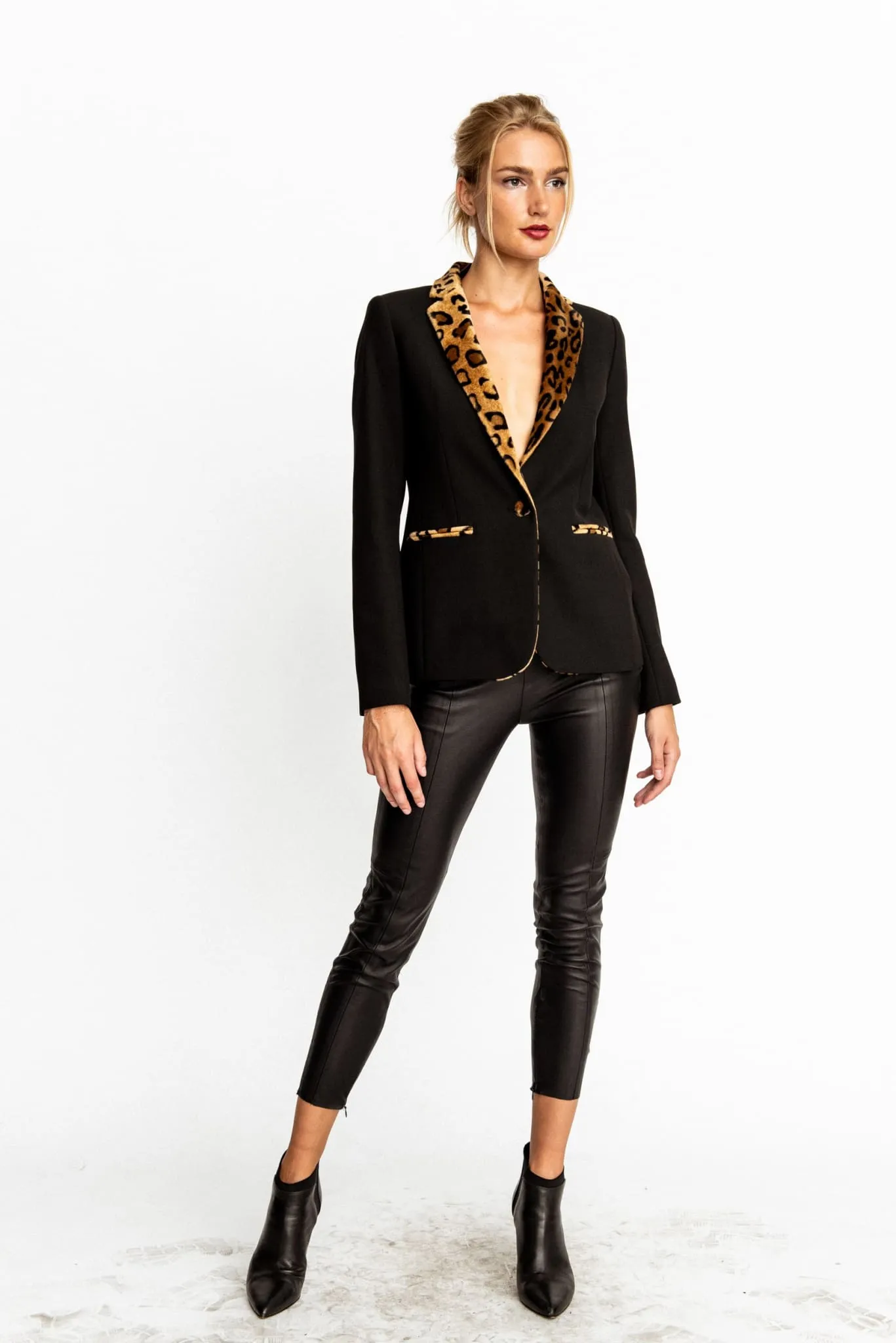 Gaia Blazer Black with Leopard Lapels