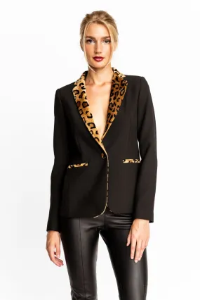 Gaia Blazer Black with Leopard Lapels