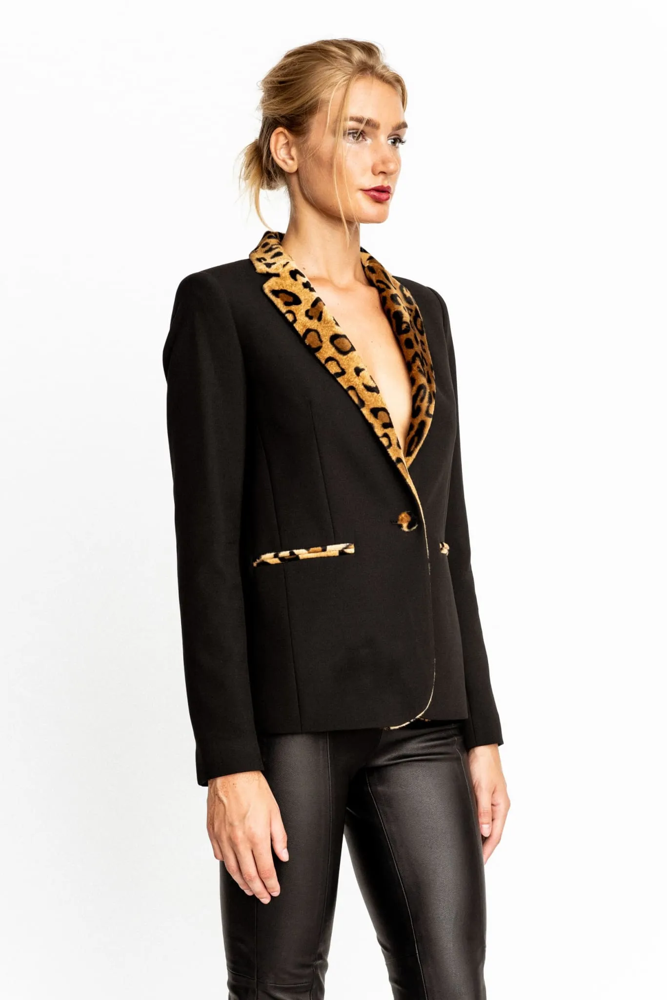 Gaia Blazer Black with Leopard Lapels