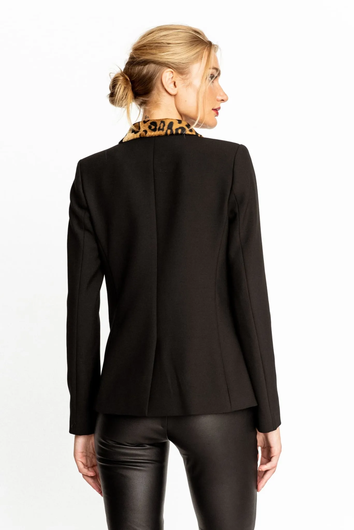 Gaia Blazer Black with Leopard Lapels