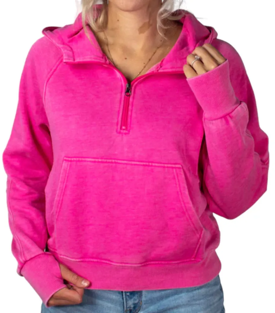 Girlie Girl Half Zip Wash Hoodie