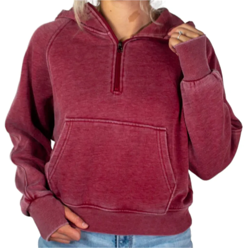 Girlie Girl Half Zip Wash Hoodie