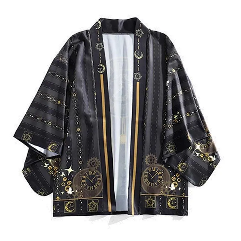 Golden Vintage Clock Kimono Cardigan