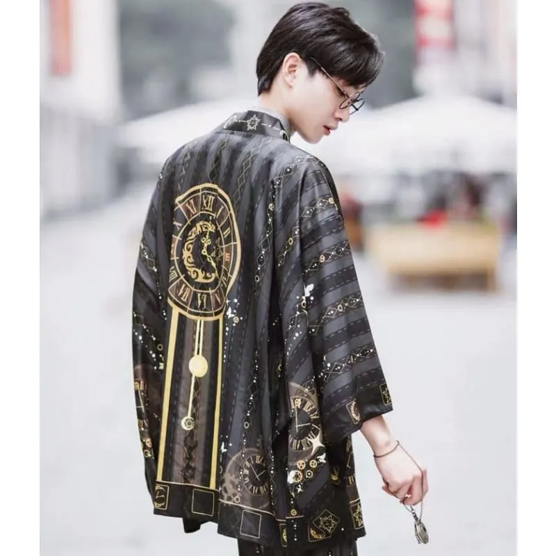 Golden Vintage Clock Kimono Cardigan