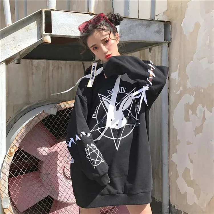 Gothic Darling: Evil Cutie Rabbit Sweatshirt - Embrace Darkness with Style! 🖤🐰