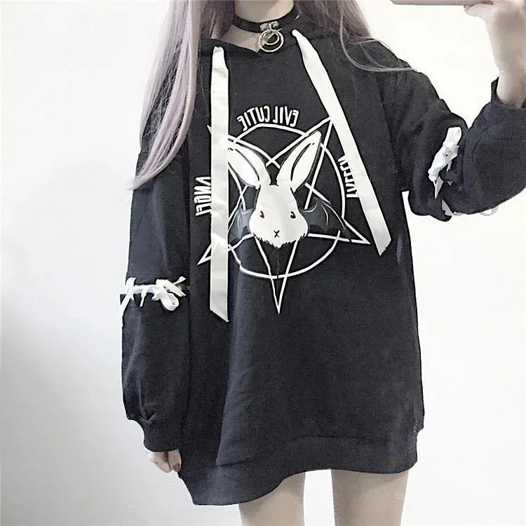 Gothic Darling: Evil Cutie Rabbit Sweatshirt - Embrace Darkness with Style! 🖤🐰