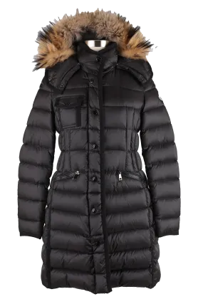 Hermifur Gross-Grain Trim Long Down Coat w/ Fur Hood