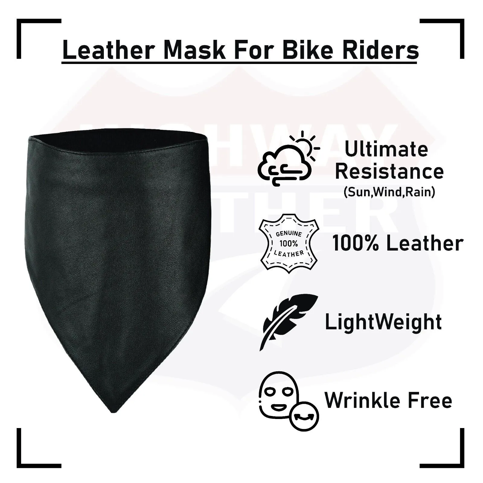 HL80321BLACK Facemask Motorcycle Leather Half Face Mask 100% Natural Buffalo Leather Bandana Face Mask - Protection from UV, Cold, Dust, Wind