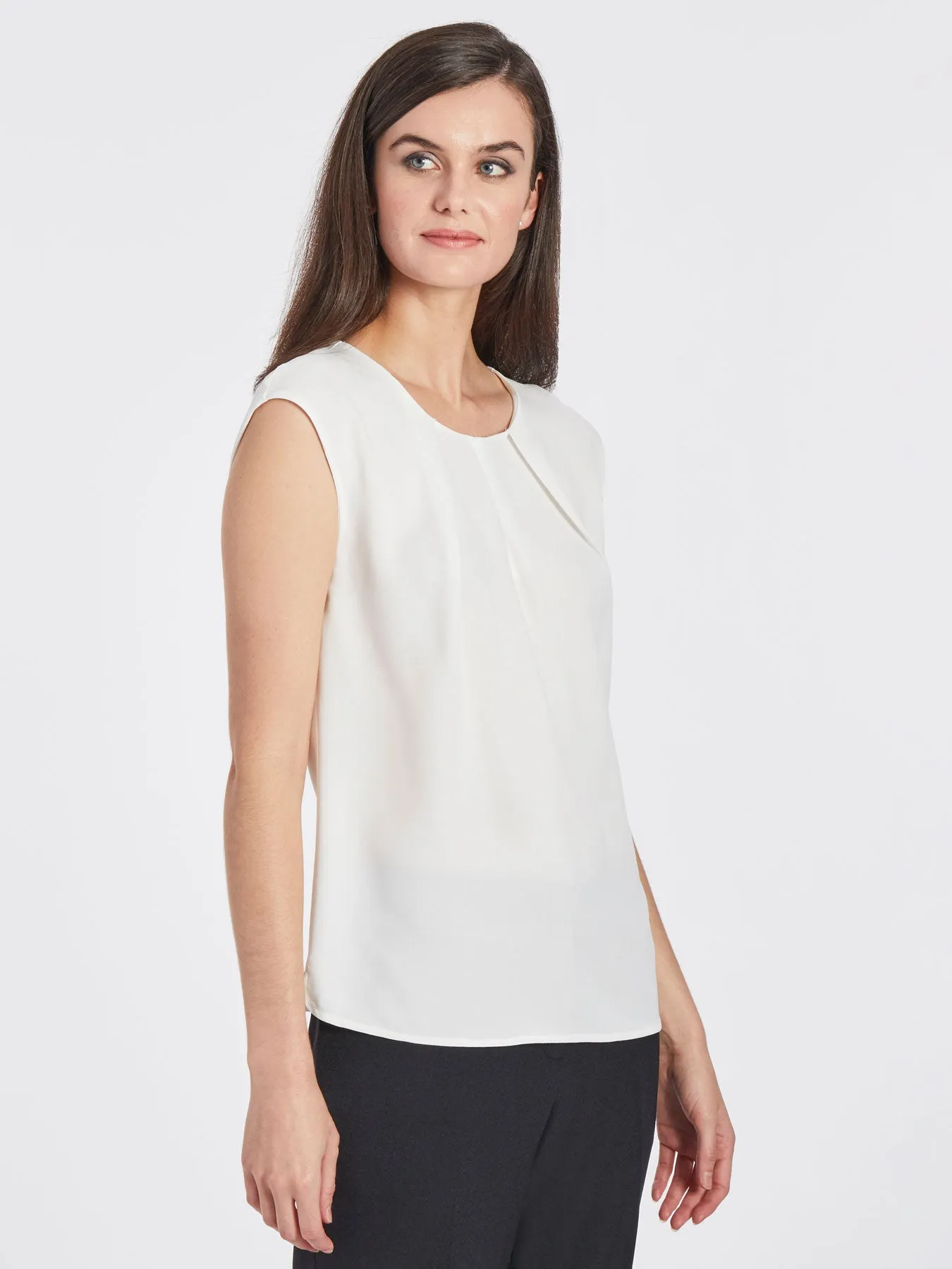 Inverted Pleat Keyhole Neck Blouse