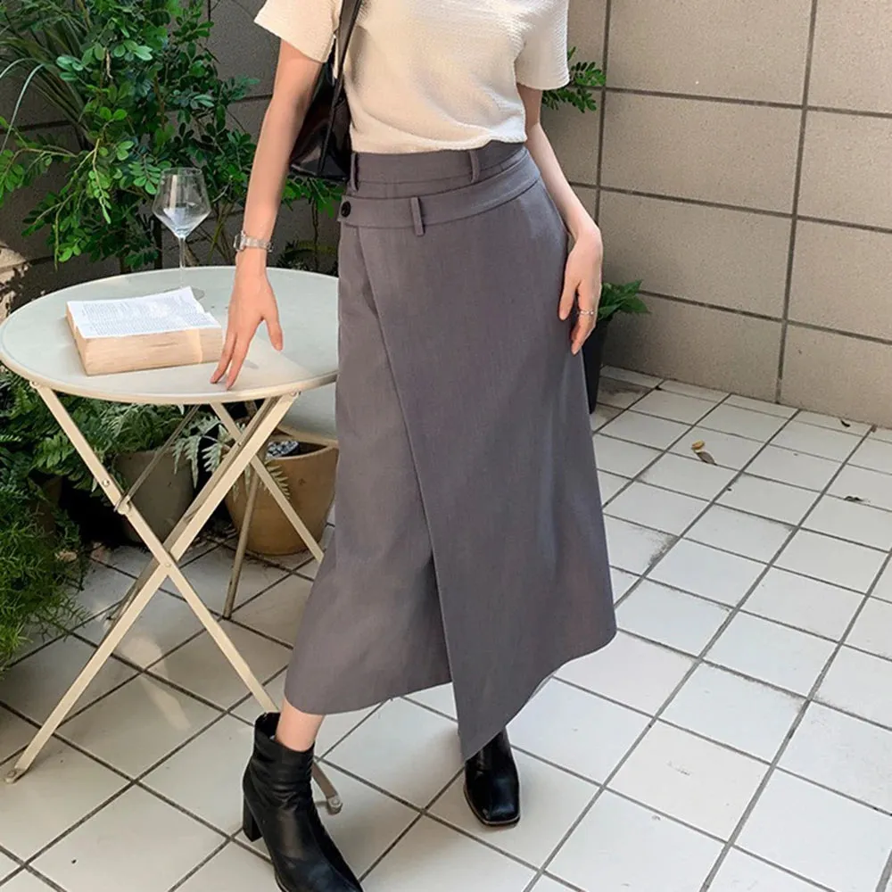 Irregular Hem Skirt For Women High Waist A Line Solid Minimalist Midi Skirts Female Clothing Summer Style